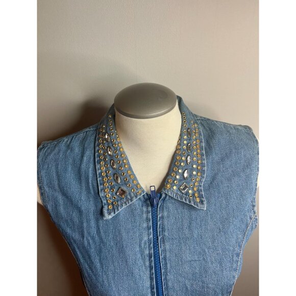 Bedazzled cute summer spring dress vintage Y2K fashion denim with Pockets small - Picture 7 of 9